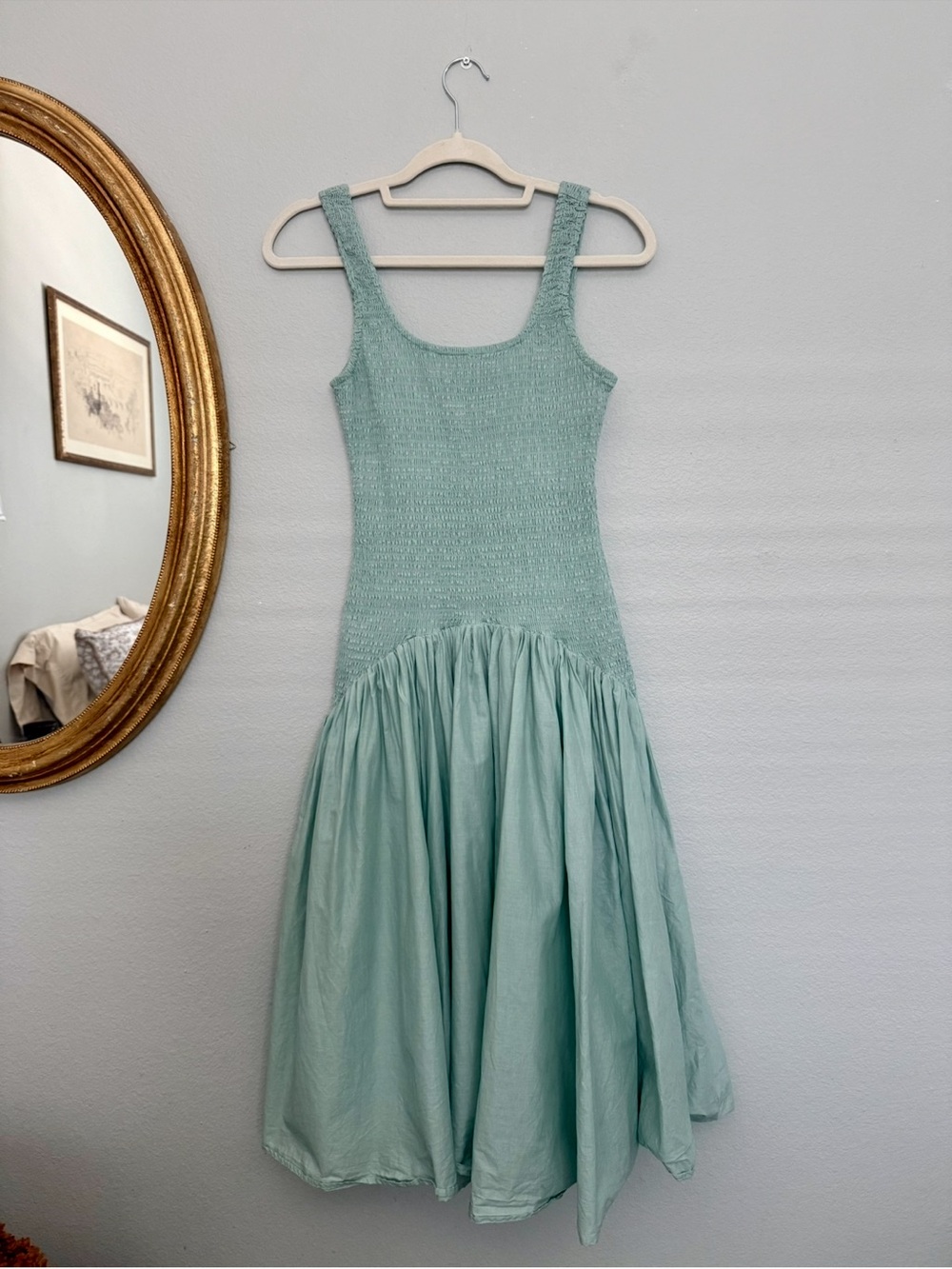 Hutch Light Aqua Smocked Bodice Midi Dress